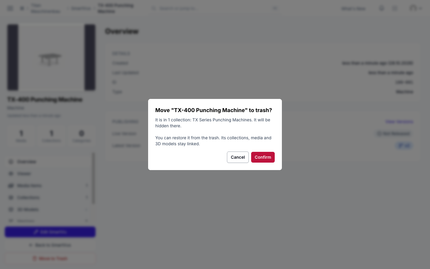 The Move to Trash dialog of a SmartVu®