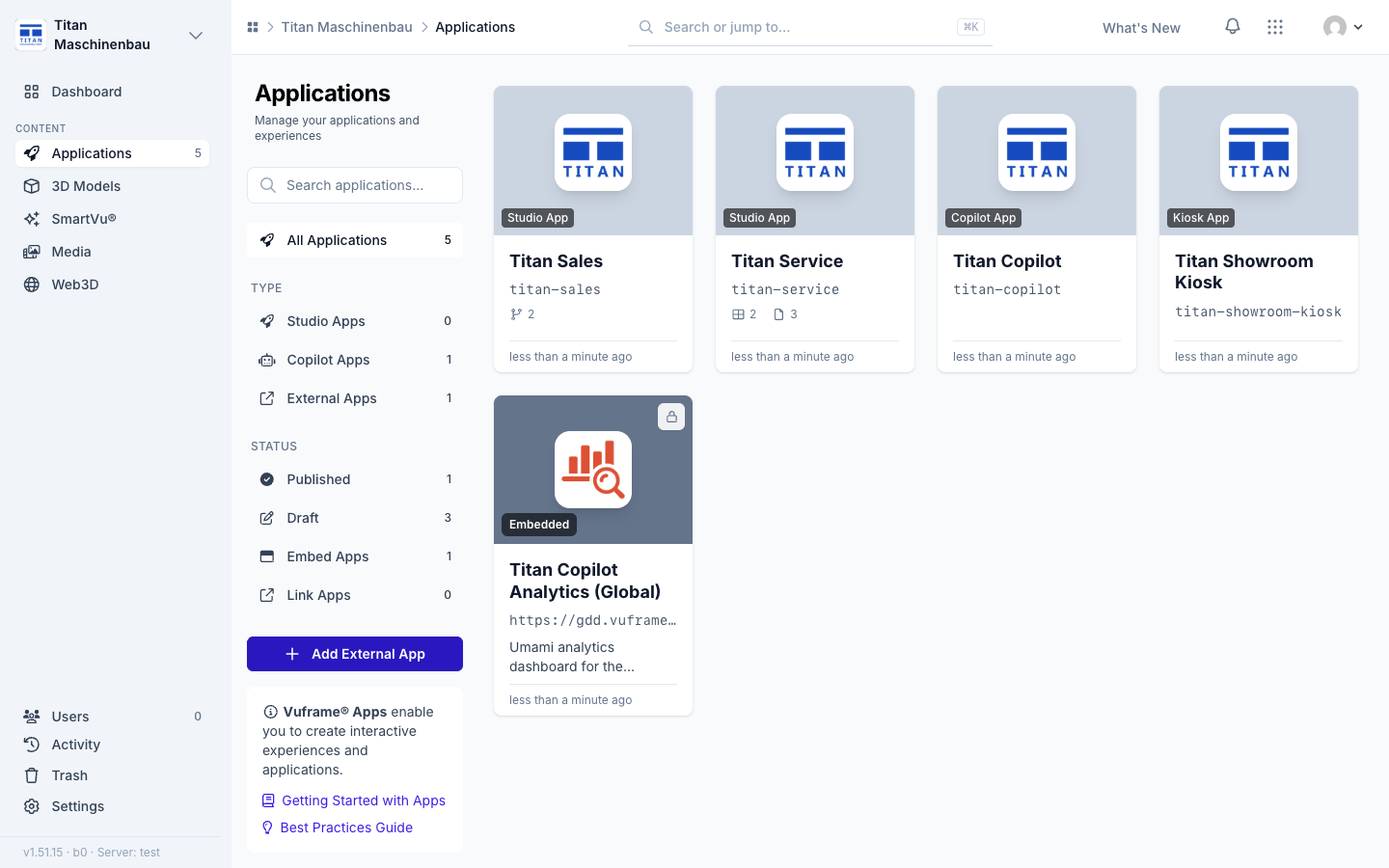 An analytics dashboard card under Applications