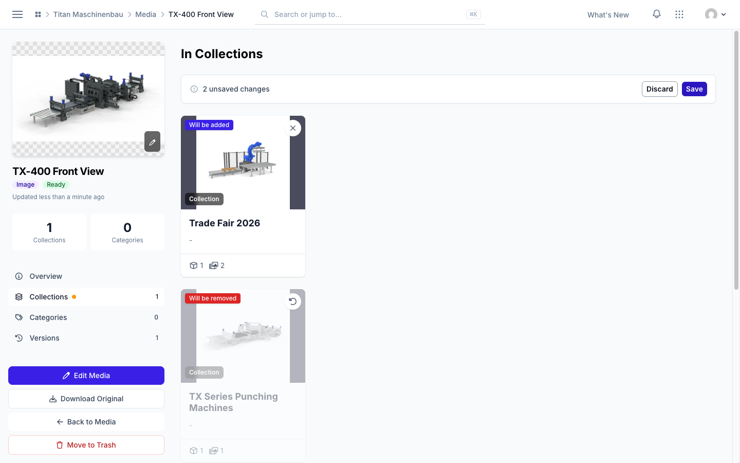 The Collections section of a media file with Add to a collection
