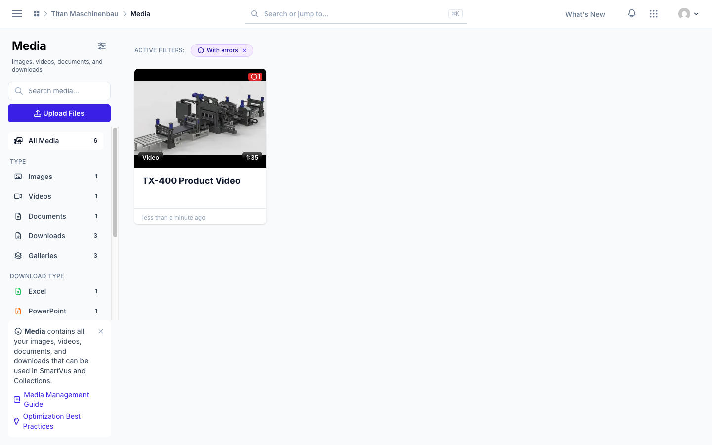 The With errors filter in the media library